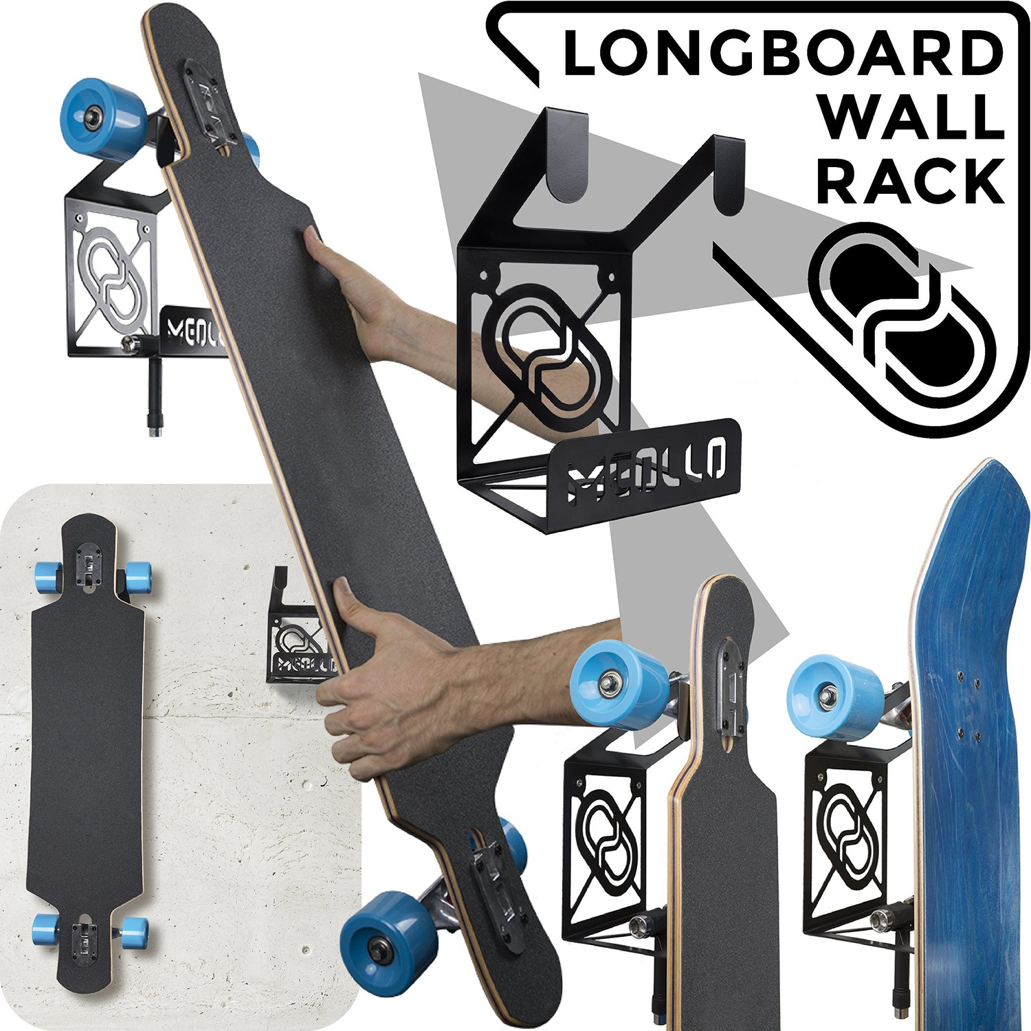 MEOLLO Longboard rack wall mount (100% Steel) (black) - ibspot.com