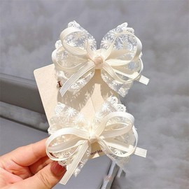 Bows Hair Clips Cute Lace Alligator Hair Clips for women girls Hair accessories (Beige)