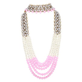 I Jewels Wedding Collection Faux Mother-of-Pearl and Kundan Choker & Long Mala Stylish Party Wear Jewelry Set with Earrings & Maang Tikka for Women (ML164PiCO)