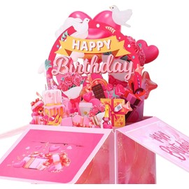Uroboo 3D Pop Up Happy Birthday Card Stunning 3D Birthday Greeting Boxed Card for Unforgettable Celebrations for Women Mom Wife Daughter Grandma Girlfriend, Pink