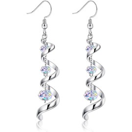 Silver Dangle Earrings Crystal Drop Earrings for Women Spiral Ribbon Tassel Earrings for Anniversary Birthday (Silvery, One size)