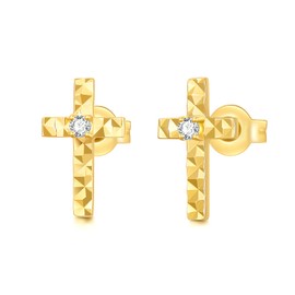 SISGEM 14k Gold Diamond Cross Stud Earrings for Women Real 14 Carat Gold Religious Jewelry Gifts for Her