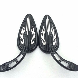XKH- Motorcycle Black Flame Groove with Skull Stem Side motorcycle Mirrors Compatible with 1982 and Up universal to most Harley bike Dyna Touring Sposter CVO [B07FK4MWPH]