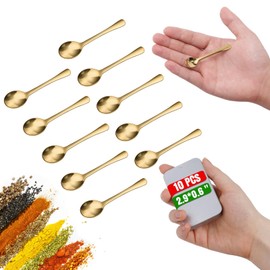 10PCS Tiny Spoons - Mini Stainless Steel Spoons 2.9 inch for Salt Jars Spice Jars, SUS 304 Food Grade Seasoning Spoon for Powder Spices, Pepper, Sugar, Coffee (10, Gold)