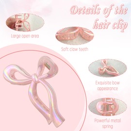 3 Pcs Strong Hold Bow Claw Clip, Bow Hair Clip Hair Clips for Girls Women, Stylish Large Hair Clips for Thick Hair (3 Colors)