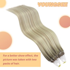 YoungSee Micro Hair Extensions Human Hair Blonde Balayage Ash Blonde Ombre Platinum Blonde Micro Tip Hair Extensions Human Hair Blonde 14 Inch 1g/s 50g Micro Loop Ring Hair Extensions Cold Fusion