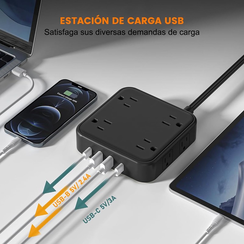 FANDBO 12 en 1 Regleta Multicontacto Extension USB, con 8