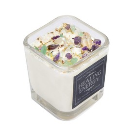 New Moon Beginnings Healing Energy Candle - Negative Energy Cleansing - Soy Aromatherapy Candle - Handmade Candle with Crystals & Herbs - Energy Healing Candle - Style of Jar: 7.5oz Glass Square