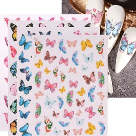 4 Sheets Colorful Butterfly Summer Nail Stickers Decor 3D Stickers Nail Art