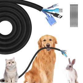 Lewondr Cord Protectors from Pets no Chew 10ft, 1/2 inch Flexible Cable Sleeves Cord Management, Cord Covers for Pets for USB, Power, Audio and Video Cords Against Dog Cat Rabbit Chewing, Black