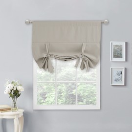 NICETOWN Blackout Curtains-Tie Up Shade for Window Thermal Insulated Room Darkening Rod Pocket Curtains for Kitchen, Natural, W34 X L45 Inches, 1 Panel