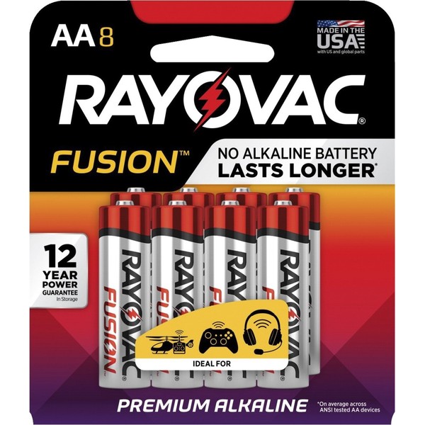Rayovac 8158TFUSK Fusion Advanced Alkaline AA Batteries, 8/Pack