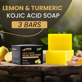AMVital Lemon Turmeric Kojic Acid Soap Bar - 3-Pack Plant-Based Face & Body Bar Soap - Gentle Daily Soap for All Skin Types - Vegan Skincare Gift for Men & Women