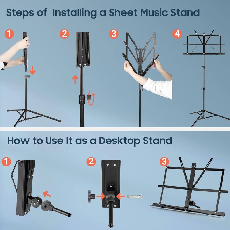 CAHAYA Dual-Use Reinforced Folding Sheet Music Stand with Stand Light