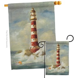 Breeze Decor S107060-BO Lighthouse by The Sea Coastal Nautical Decorative Vertical Flags Set, House 28"x 40" & Garden 13"x 18.5", Multi-Color