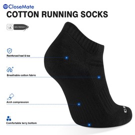 CLOSEMATE Mens Trainer Sports Running Athletic Ankle Socks 6 Pairs Low Cut for Women Ladies Wicking Cushioned Breathable Cotton Short Socks (3Black 3Grey, Size M)
