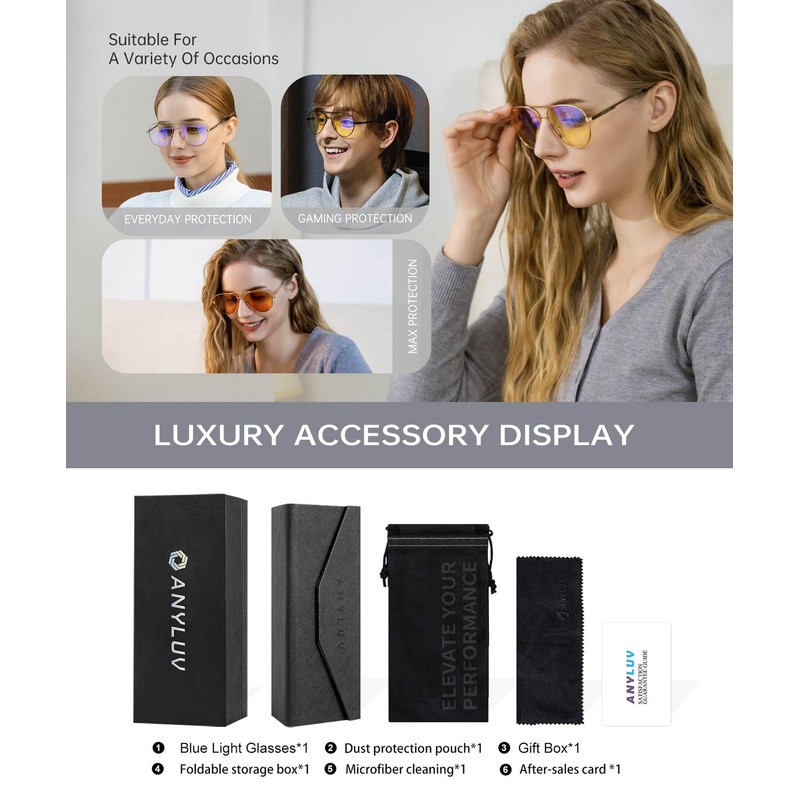 ANYLUV Aviator Blue Light Blocking Glasses Men Women, Lightwight Computer