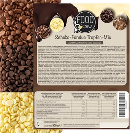 FOOD crew 900g belgische Schokolade für Fondue - Mix aus Vollmilch, Zartbitter & Weiß - Schokobrunnen – Schoko Kuvertüre Drops - 10 Portionsbeutel einzeln verpackt