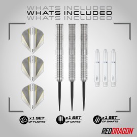 RED DRAGON Darts – Seren Pure 1 24g - 90% Tungsten Professional Steel tip Darts Set with Dart Flights and Dart Shafts (Stems)