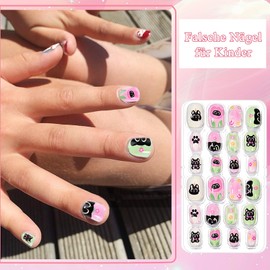 Virellay Pack of 120 Children's Nails - Stick-On Fingernails for Girls with Jelly Glue - 5 Different Designs Artificial Nails Children, Beautiful Gift for Girls