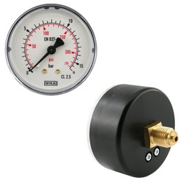 Fittingstore - Horizontal Pressure Gauge Diameter 40, 50, 63 mm Compressed Air Pressure Gauge, Class 2.5, Also for Vacuum (Range 0-25 Bar, Diameter: 40 mm)