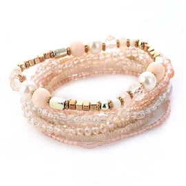 Pingyongchang Juego de pulseras bohemias apilables de cuentas para mujer, juego de pulseras elásticas multicapa hechas a mano con cuentas de cristal multicolor, Resina Metal, Metal