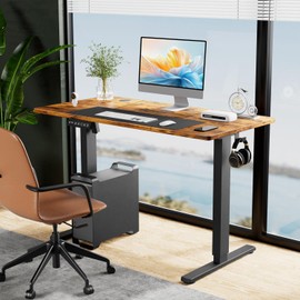 ZJMTOCYU Adjustable Height Electric Standing Desk 63 x 24 Inch, Ergonomic Design with 3 Memory Presets, T-Shaped Bracket, Brown