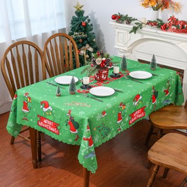 Christmas Tablecloth 60 x 84 Inch Rectangular, Funny Xmas Decorations Green Christmas Table Cloth Seasonal Winter Holiday Scallop Edge Table Cover Party Table Decorations