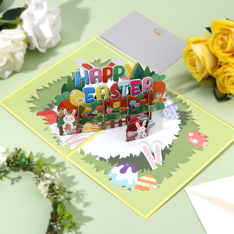Easter Pop Up Card, 3D Easter Greeting Cards with Envelopes