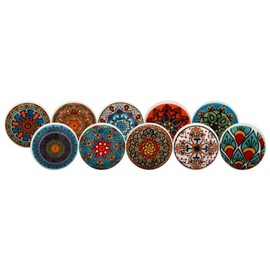 Craft Trade Knobs for Cabinets and Drawers Assorted Red Mandala Knobs Vintage Ceramic Door Knobs Mandala Kitchen Furniture Pull Handles Cabinets Cupboard for Wardrobe Home Interior Décor-Pack of 10