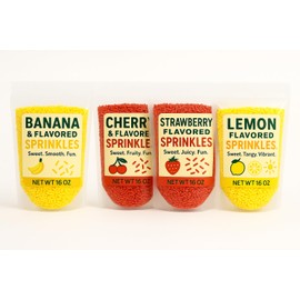 Flavored Sprinkles Bundle Pack – Banana, Cherry, Strawberry & Lemon – 4-Pack, 16 oz Each – Bold Fruit Flavors for Baking, Ice Cream, Cakes, Cookies & Desserts – Sweet Toppings for Kids & Adults