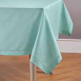 Solino Home Pastel Turquoise Tablecloth – Cotton Linen Hemstitch Spring Tablecloth 72" L x 54" W Inch – Machine Washable Rectangle Table Cloth