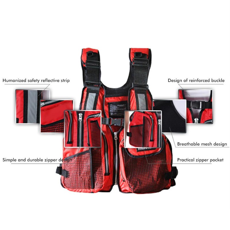 Outdoor Fishing Vest Life Jacket with Whistle Multi Pocket Flotation