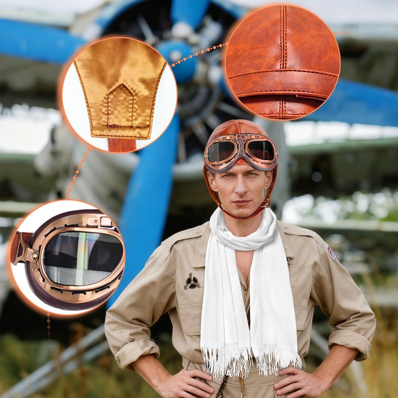 Horolam 4 PCS Aviator Costume Accessories, Aviator Hat With Goggles
