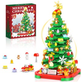 Alagoo Christmas Tree Building Blocks Kit with Lights, Christmas Tree Toy Bricks, Creative Home Decor Building Toys for 6+ Year Old Boys/Girls