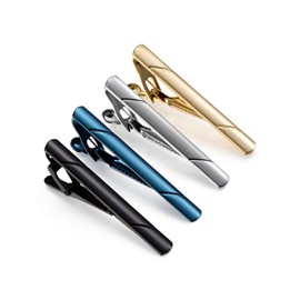 Wynameleri 4 Pcs Tie Clips for Men, Business Shirt Tie Pins Set Pinch Silver Black Necktie Parts T0304006