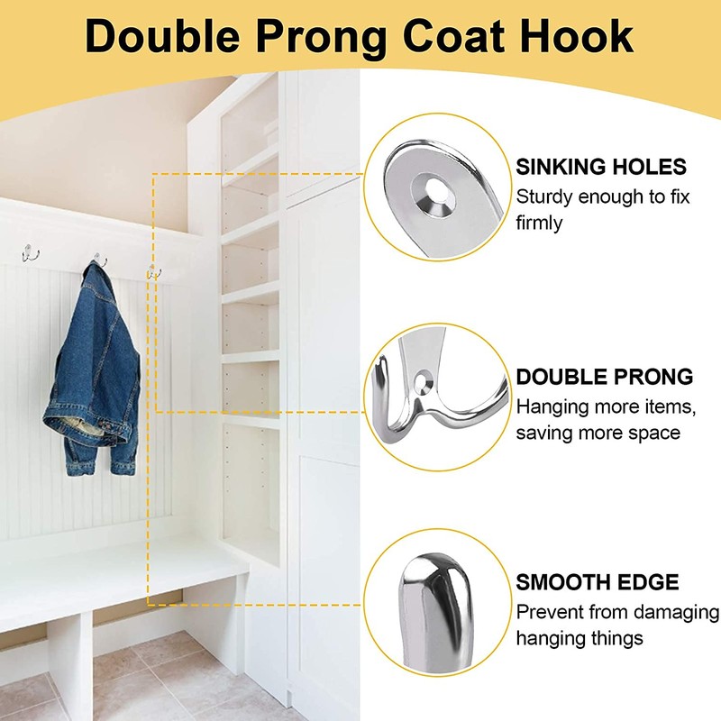 Double Prong Coat Hook Robe Hooks Dual Coat Hooks Wall