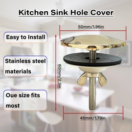 Stainless Steel Kitchen Sink Hole Cover, 2 Inch Faucet Hole Cover Stainless Steel Kitchen Sink Tap Hole Plate Stopper Cover Blanking Metal Plug (Light Gold)