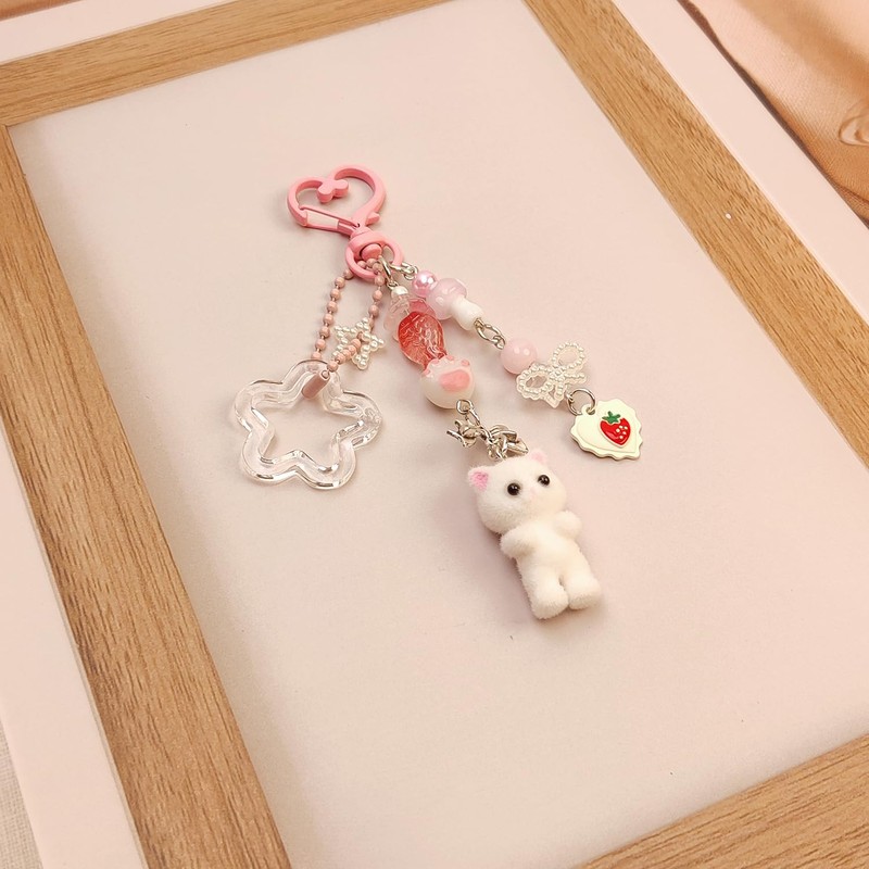 Nalefow Nalefow Cute Pink Keychain, Fuzzy Cat Keychain Aesthetic Y2K