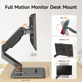 Pholiten Adjustable Dual Monitor Arms with Gas Spring for 17-32 inch Screens,Pneumatic Dual VESA Monitor Mount with Base,Freestanding Full Motion Dual Monitor Desk Stand Holds up to 22 lbs Each. ﻿