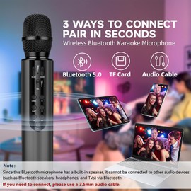 PANDAAR Wireless Karaoke Bluetooth Microphone, Portable Handheld Microphone with with Speaker, Built-in Sound Card Wireless Voice Amplifier for Home Parties,Travel,Music Recording(Black)
