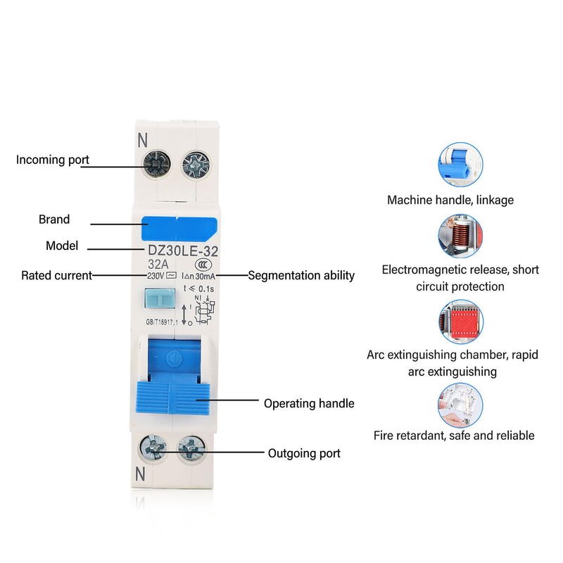 Leakage Protector Miniature Circuit Breaker DZ30LE‑32 Mini 1 Pole DIN