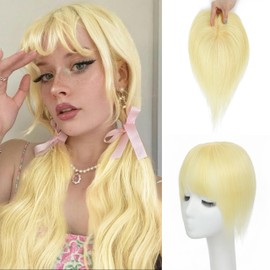 BUPPLER Hair Toppers for Women Real Human Hair,U Shape Toppers Hair Pieces for Women with Thinning Hairr 150% Density Silk Base Clip in Human Hairr Topper with Bangs for Daily Use(613Blonde