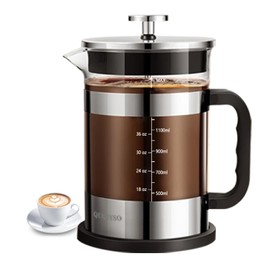 QUQIYSO French Press Coffee Maker 51oz 304 Stainless Steel French Press with 4 Filter, Heat Resistant Durable, Easy to Clean, Borosilicate Glass Coffee Press, Sliver