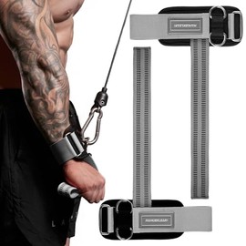 MANUEKLEAR - Correas de muñeca antideslizantes para levantamiento de pesas, correas de levantamiento de pesas con anillos en D para entrenamiento a máquina de cables, muñequeras acolchadas de neopreno