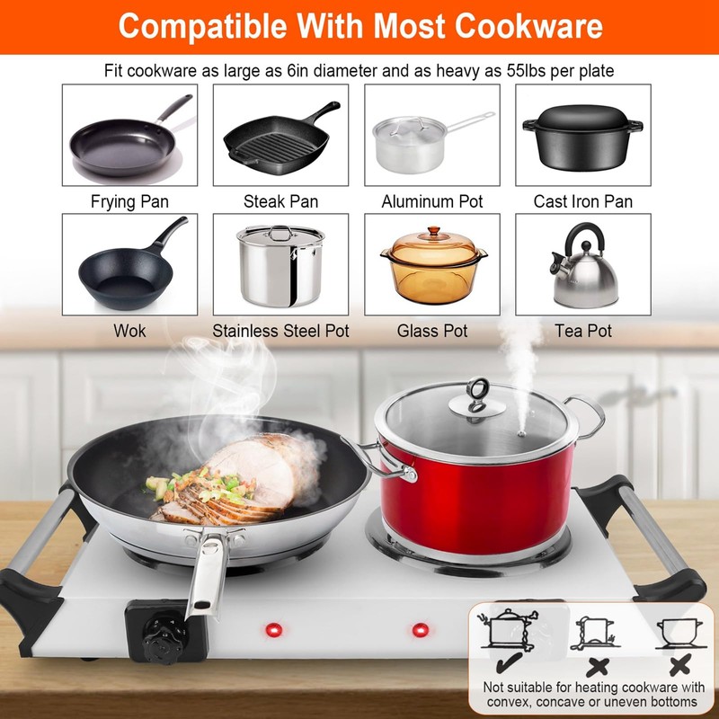 KOCASO 2000W Portable Electric Stove for Cooking，Electric Dual Burner Coil