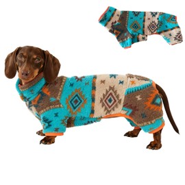 Whalemire Dog Pajamas for Dachshund,Boho Flannel 4-Leg Warm Winter Jumpsuit, Soft Fleece Dog Onesie for Small and Medium Dogs, Cozy Full Body Outfit for Wiener Dog (Blue, XL(19-23lbs))