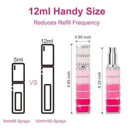 TTOYOUU Travel Perfume Atomizer Refillable Bottle, 12ml Rhinestone Mini Perfume Bottles Empty Refillable Travel Atomizer Sprayer with Funnel (Pink White)