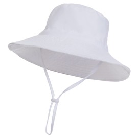 EMTSEB Baby Sun Hat Toddler Summer UPF 50+ Sun Protective Bucket Hat Wide Brim Beach Hats for Baby Boys Girls 0-6 Years (White, 2-6 Years)