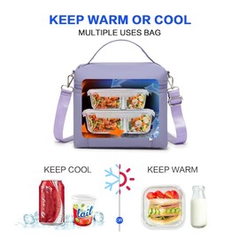 NOL Natural Organic Lifestyle Insulated Lunch Bags for Women Cooler Bag Lightweight Nylon Waterproof Lunch Box For Work (Light purple, Medium(normal))